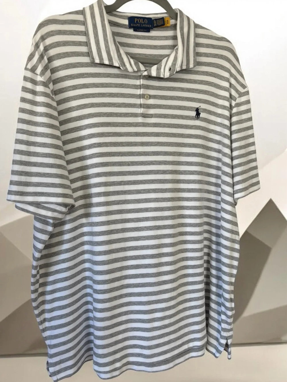 Polo Ralph Lauren Men’s Gray Striped Polo Shirt Size XL Nearly Brand New